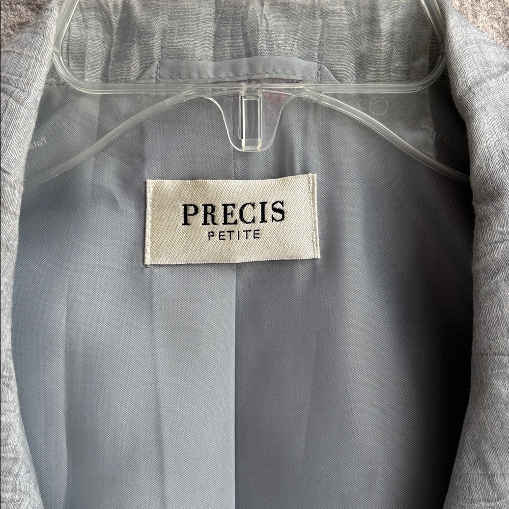 Precis Petite Gray/Silver Linen Blend Blazer with Double Collar and 3/4 Sleeves - Picture 2 of 7